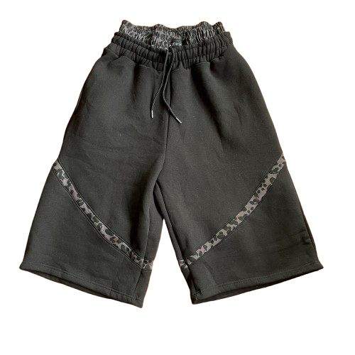 Black 'Cleavé' Leopard Long Shorts