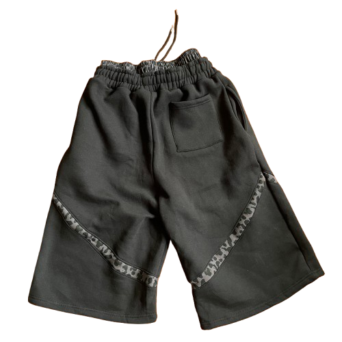 Black 'Cleavé' Leopard Long Shorts