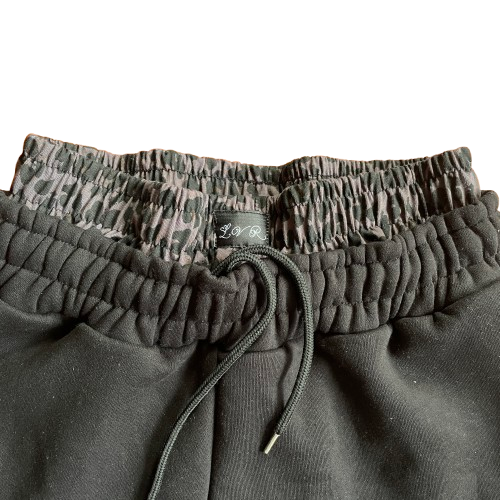Black 'Cleavé' Leopard Long Shorts